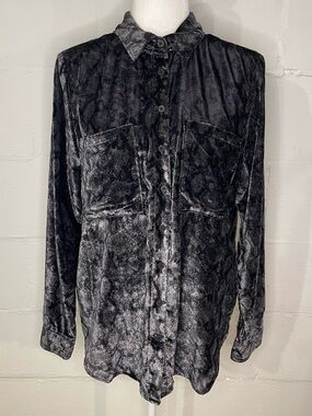 Pilcro Black and Gray Button-Down Velvet Shirt